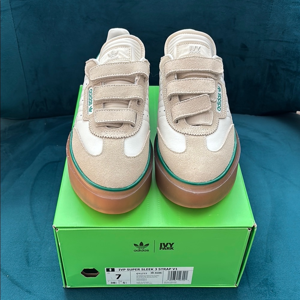 Adidas Cream and Green Sneakers Sleek Design